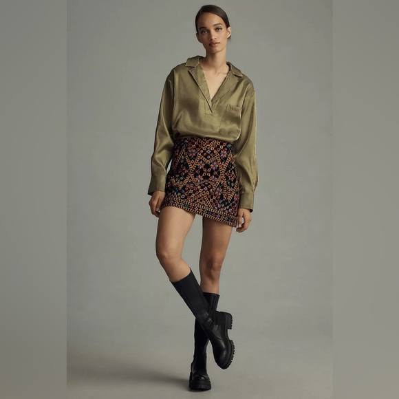 Anthropologie Pilcro Long-Sleeve Shine Blouse in Green Size XXSP - Picture 4 of 4